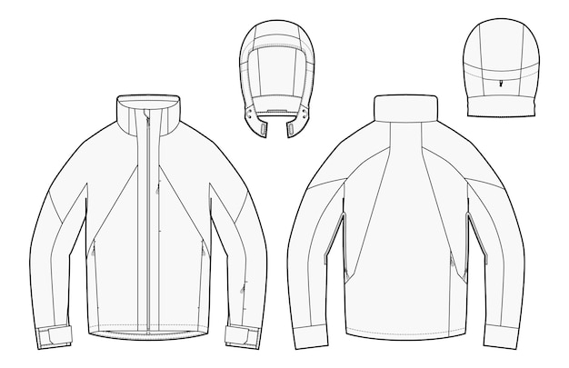 Vecteur veste technique de 3 litres avec illustration vectorielle du capuchon amovible