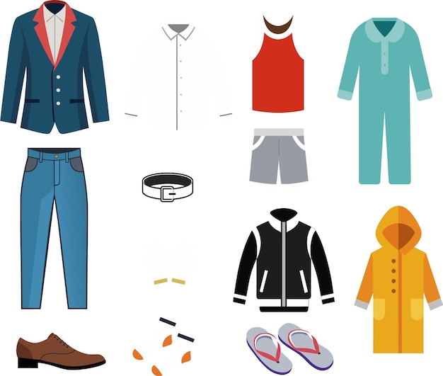 Vêtements et accessoires pour hommes Illustration vectorielle d'un ensemble de vêtements