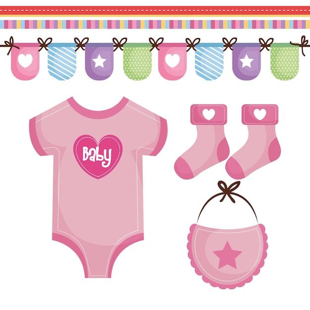 Vêtements de bébé rose et bannière décorative colorée