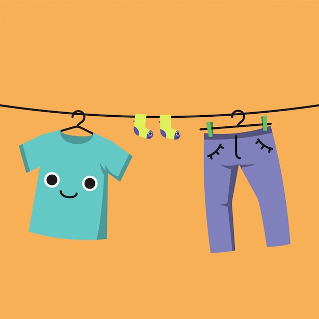 Vêtements De Bébé Souriant Sur La Corde à Linge, Carte D'enfant Habituel Ou Une Affiche.