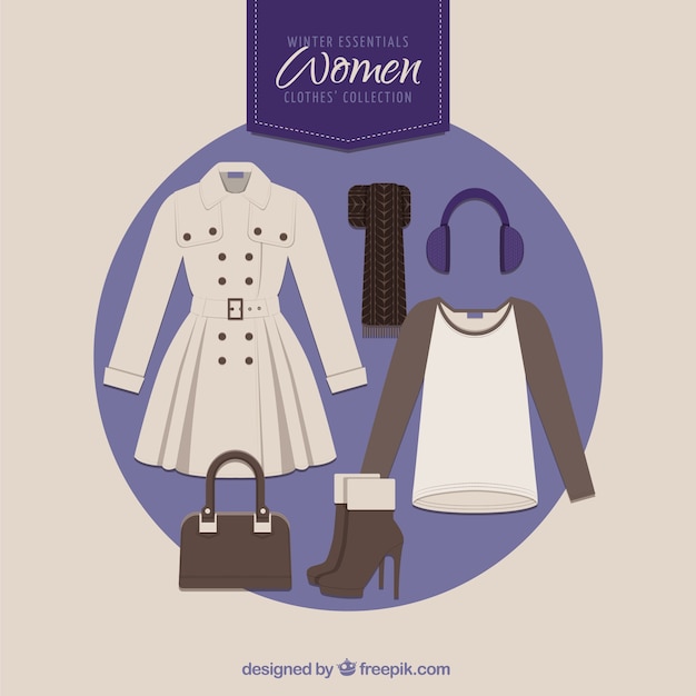 Vecteur vêtements d'hiver femme