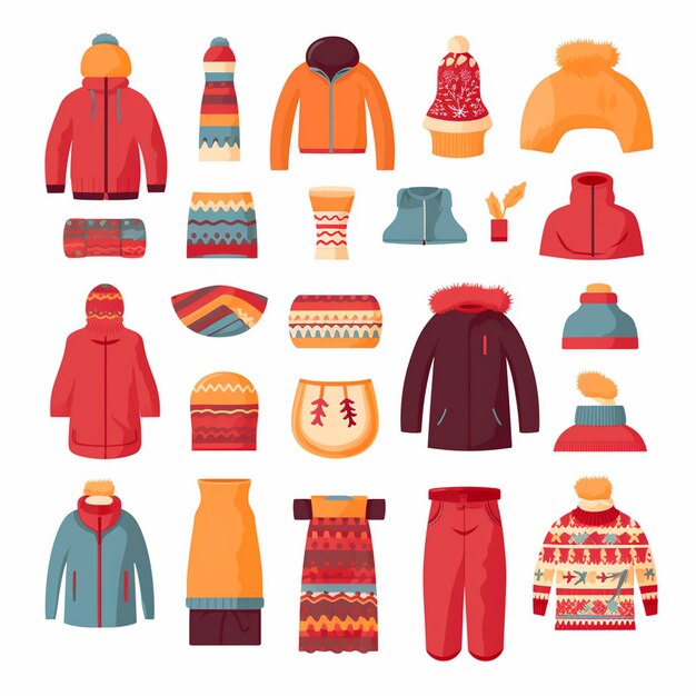 Vecteur vêtements d'hiver style mode vêtements d'automne isolé fille pull foulard veste à chaud