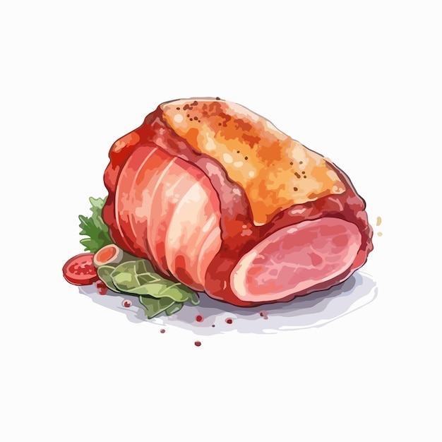 Vecteur viande de jambon fumé de dessin animé dessiné à la main sur fond blanc illustration de dessin animé dessiné à la main