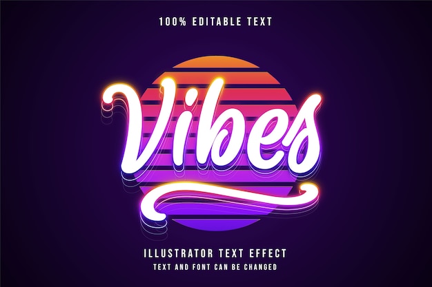 Vibes, Effet De Texte Modifiable 3d Couleur De Dégradé Blanc Style De Texte Néon Complet