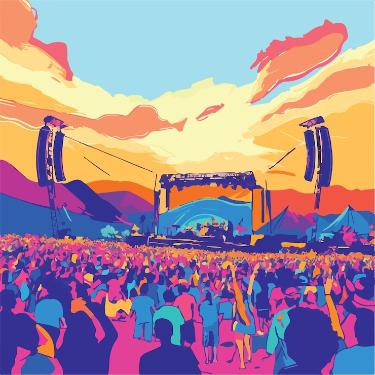 Vecteur vibrant festival de musique dessiné à la main illustration vectorielle