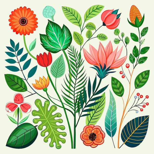 Vecteur vibrant des motifs floraux colorés avec des illustrations de diverses espèces végétales