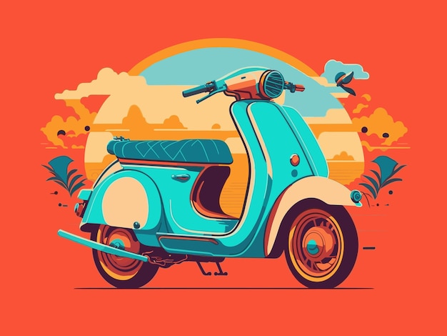 Vecteur vibrant vespa sunrise rétro piaggio vespa 50 design spécial