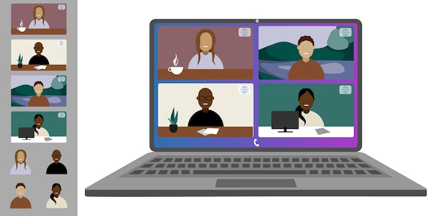 Vidéoconférence à domicile Des collègues de différentes nationalités et âges discutent