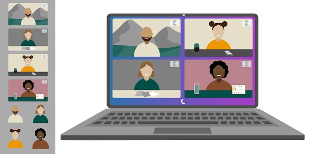 Vidéoconférence à domicile Des collègues de différentes nationalités et âges discutent