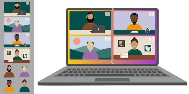 Vidéoconférence à domicile Des collègues de différentes nationalités et âges discutent