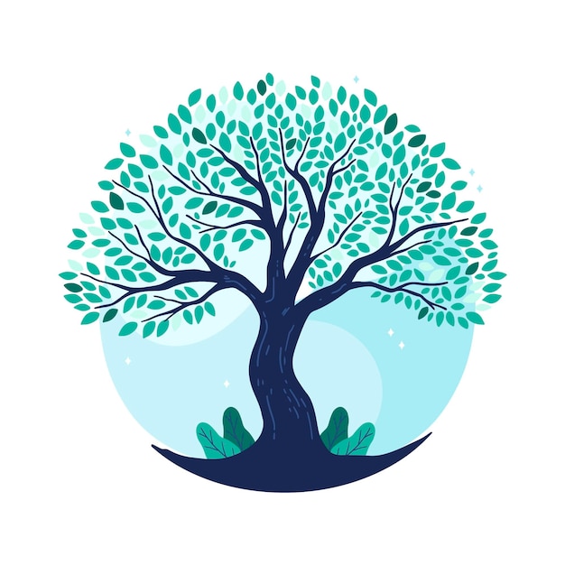 Vecteur vie d'arbre dessiné à la main dans des tons bleus