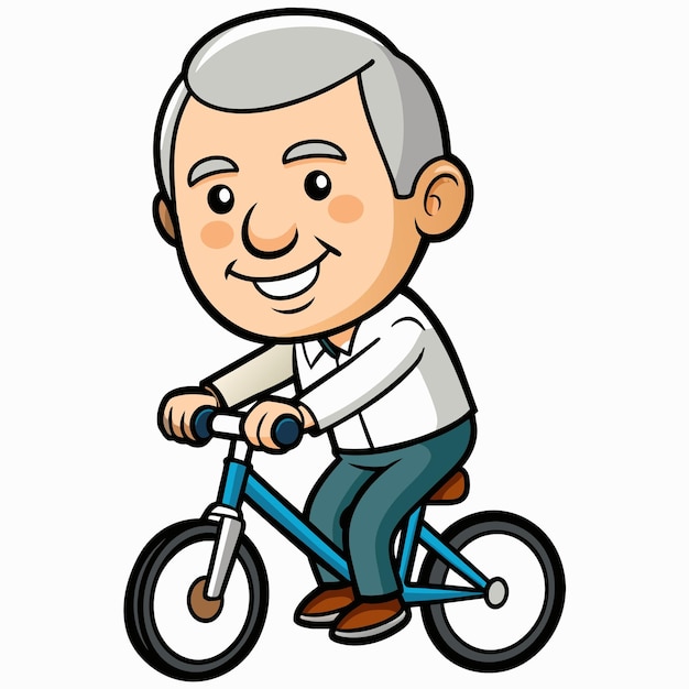 Le vieil homme âgé actif dessin animé personnage vectoriel adorable mignon le vieil homme avec vélo souriant et heureux