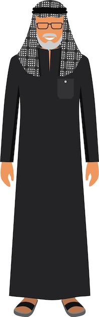 Vieil homme arabe debout dans les vêtements arabes musulmans traditionnels. Illustration vectorielle
