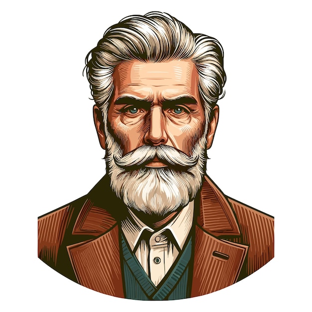Vecteur un vieil homme avec une barbe et une moustache, un homme avec une barbette et un nœud papillon, illustration vectorielle