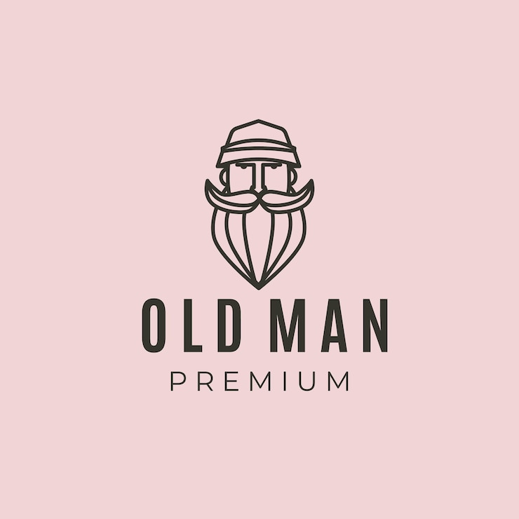 Vecteur vieil homme avec chapeau ligne art logo vecteur symbole illustration design