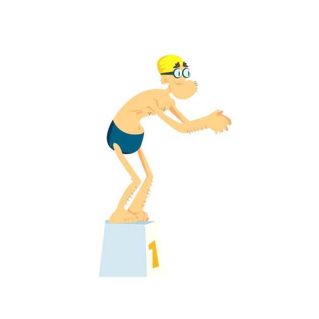 Vieil Homme Dans La Piscine Style De Dessin Animé Mignon Isolé Illustration Vectorielle Plane Sur Fond Blanc