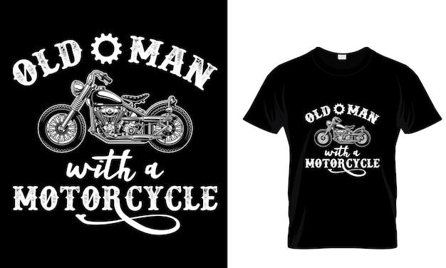 Vecteur vieil homme avec une moto _ modèle de conception de t-shirt