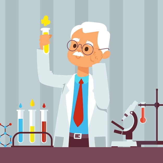 Vecteur vieil homme scientifique en laboratoire
