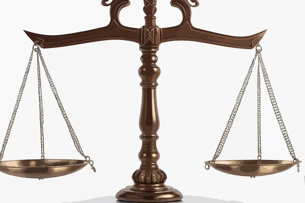 Une vieille balance de justice en bronze avec des plaques de pesage plates reliées