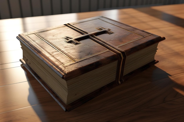 Vecteur vieille bible ornée sur une table à la lumière d'une bougie