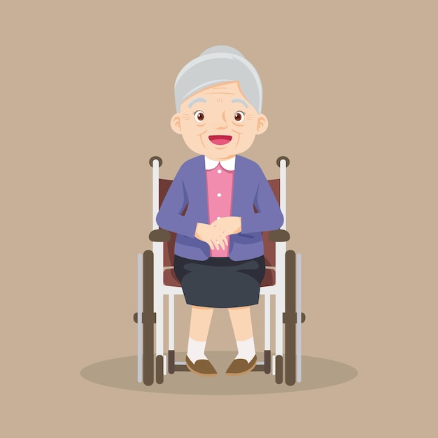 Une vieille femme âgée est assise dans un fauteuil roulantune patiente âgée en fauteuil roulant