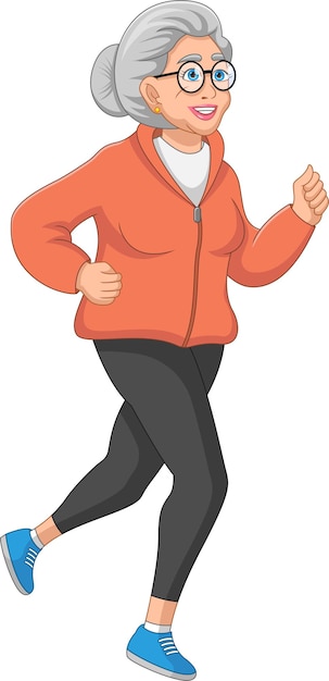 Une vieille femme joyeuse qui fait du jogging.