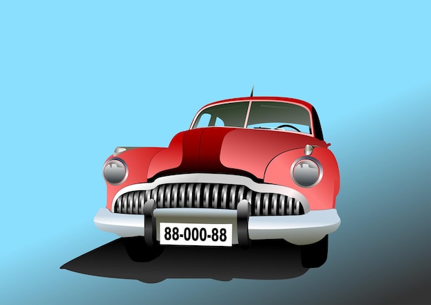 Vieille Voiture De Luxe Sur La Route Illustration Vectorielle 3d