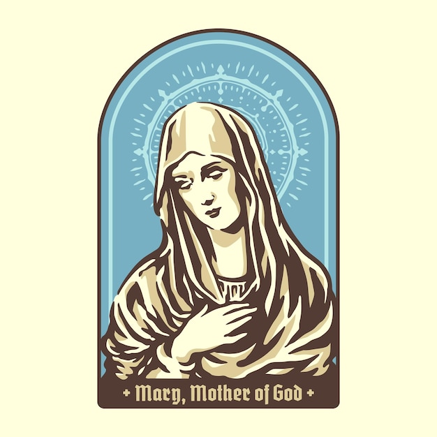 Vecteur la vierge marie mère de dieu illustration de style vintage