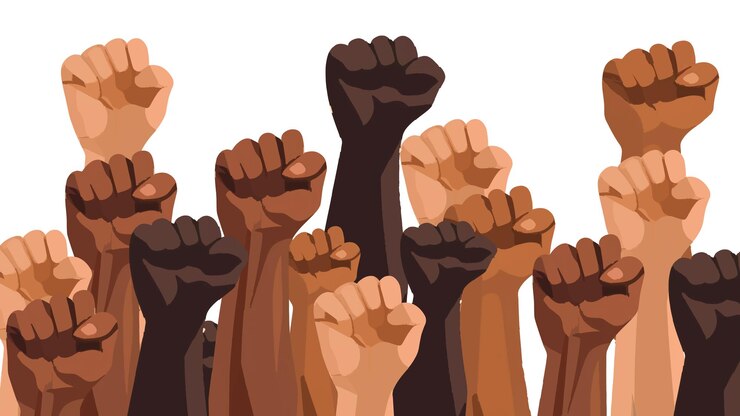 Vecteur les vies noires comptent un mélange de races élevé campagne de sensibilisation contre la discrimination raciale