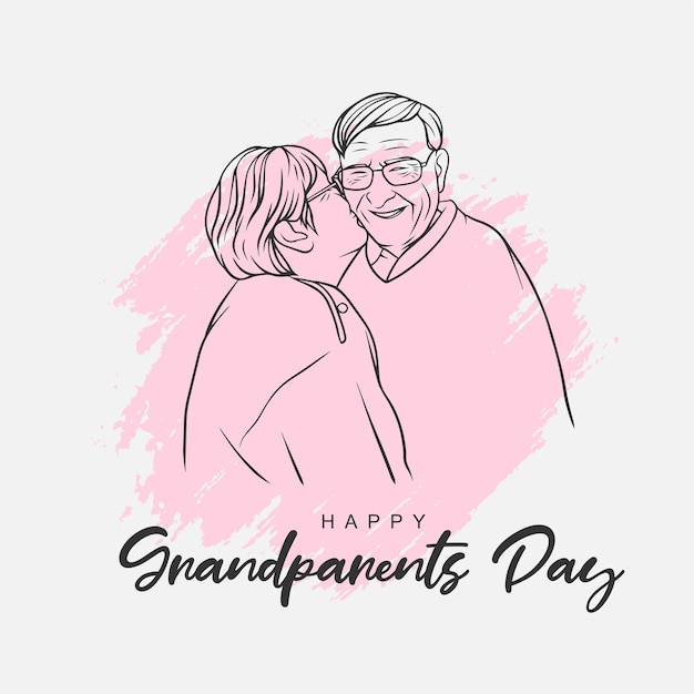 Vieux Couple Dessiné à La Main Pour La Journée Des Grands-parents Dans Un Style D'art En Ligne