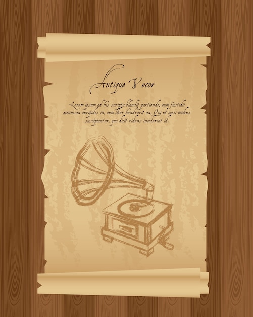 Vieux Papier Avec Illustration Vectorielle Gramophone Grunge