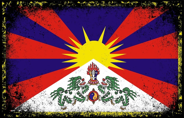 Vecteur vieux, sale, grunge, vendange, tibet, drapeau national, fond