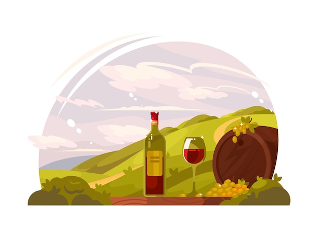 Vecteur vignoble avec une riche illustration de récolte