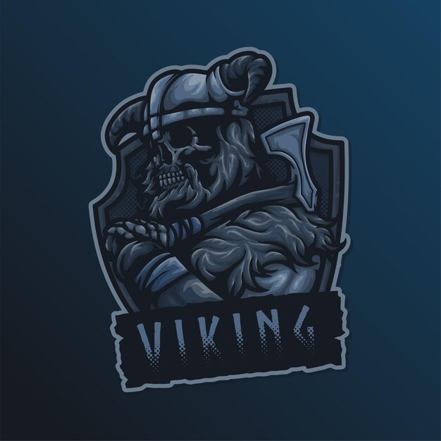 Viking Skeleton Casque Et Armure Barbare Odin Ancien Chevalier Gladiateur Guerrier Avec Axe Arme Esport Mascotte Logo Vectoriel Illustration