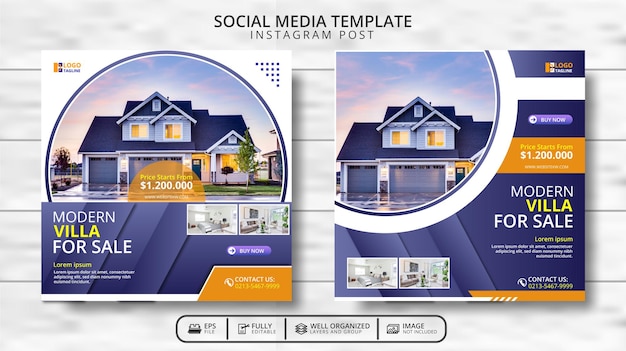 Villa Moderne Et Modèle De Publication Sur Les Médias Sociaux De L'immobilier