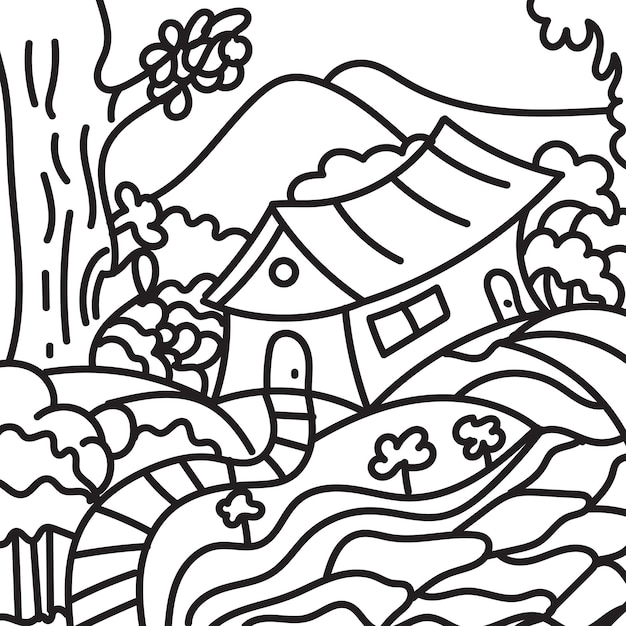 village natal pages à colorier illustration vectorielle