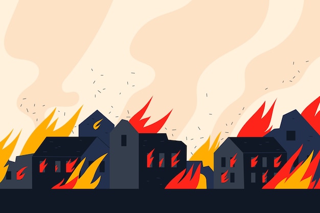 Ville design plat sur fond de feu