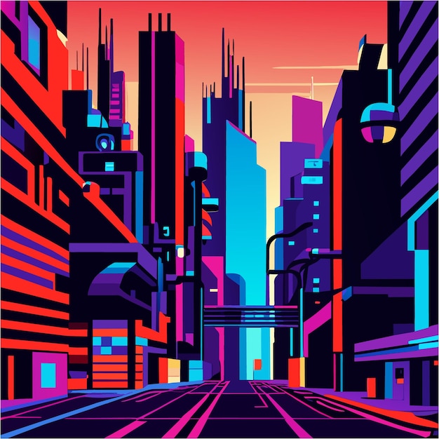 Vecteur ville des glitches pixel art cyberpunk visions