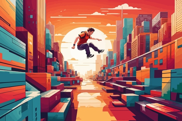 Vecteur la ville d'illustration du parkour