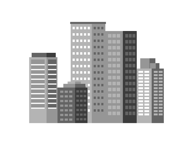 La ville moderne et le gratte-ciel Logo Construction Étiquette d'icône de bâtiment en illustration vectorielle pour Real Es