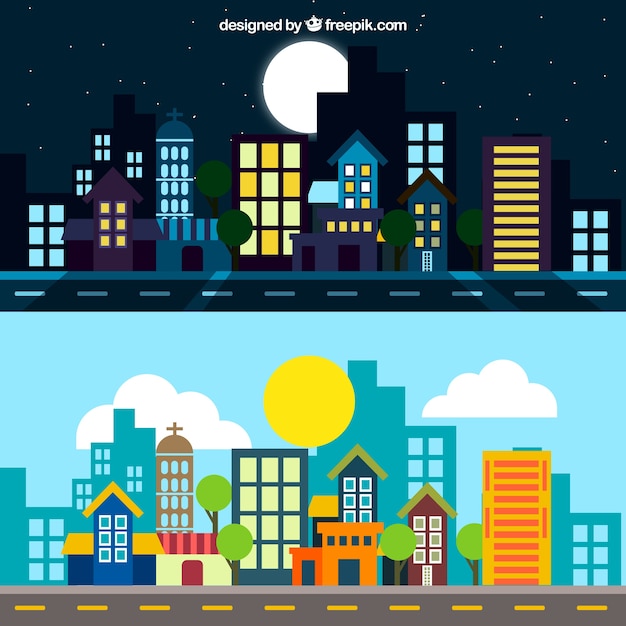 Ville la nuit et le jour illustration