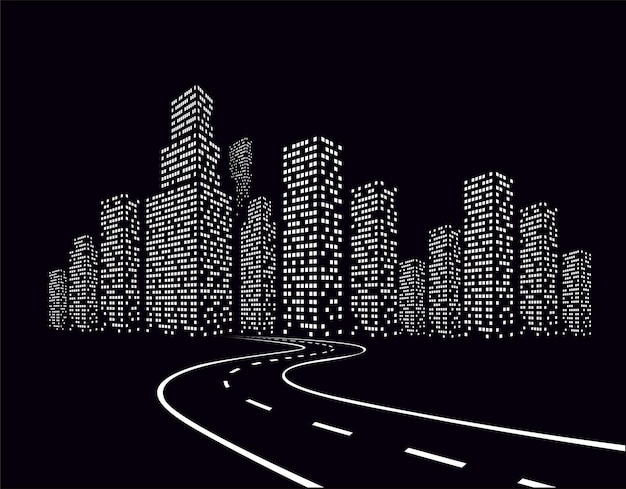 La ville de la nuit avec la longue route