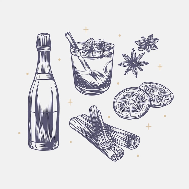 Vecteur vin chaud de noël dessiné à la main