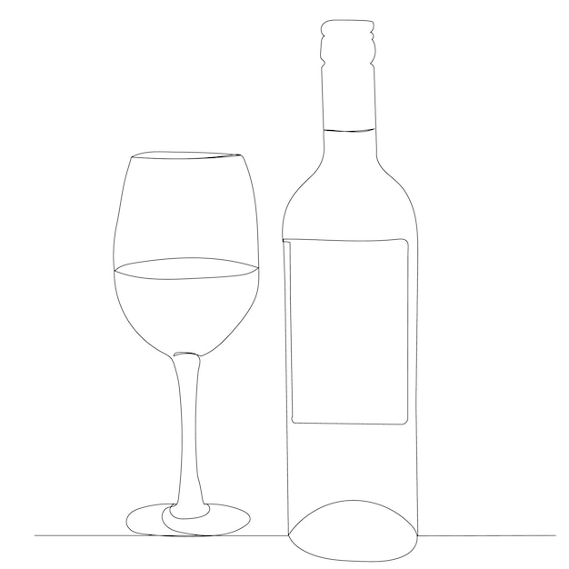 Vin Avec Verre Un Vecteur De Dessin Au Trait Continu, Isolé