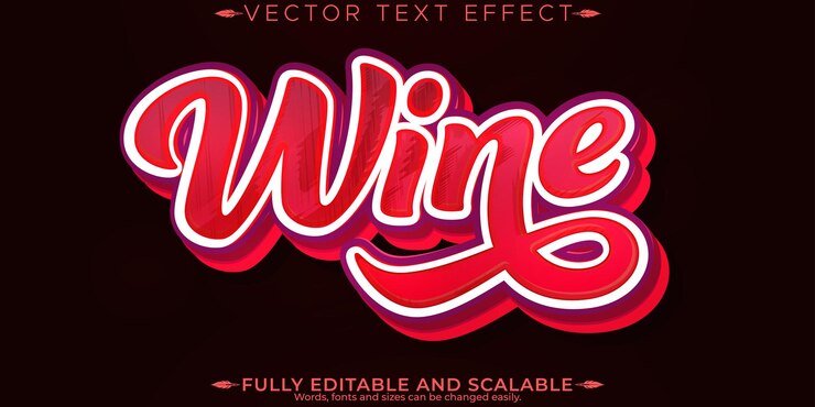 Vecteur vins effets de texte modifiables style de texte de vigne et de raisin modifiables