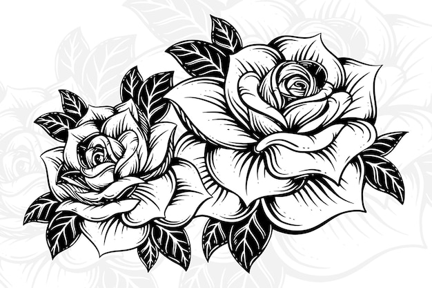 Vecteur vintage belles fleurs rose éléments fleurs bouquet tige pour tatouage style dessiné à la main