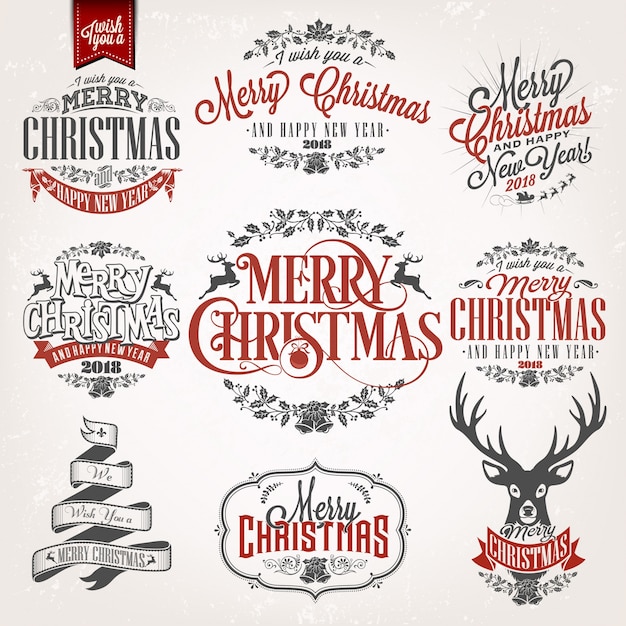 Vintage Christmas Set Vector Background Avec Typographie
