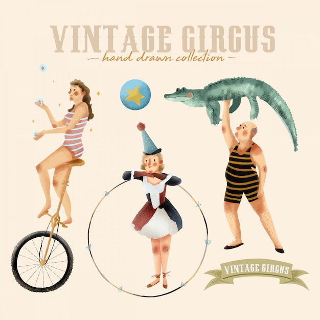 Vecteur vintage circus - collection dessinée à la main