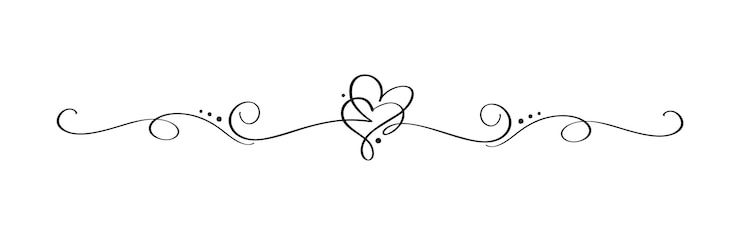 Vecteur vintage flourish vector diviseur valentines day hand drawn black calligraphic deux coeurs. illustration de vacances de calligraphie.