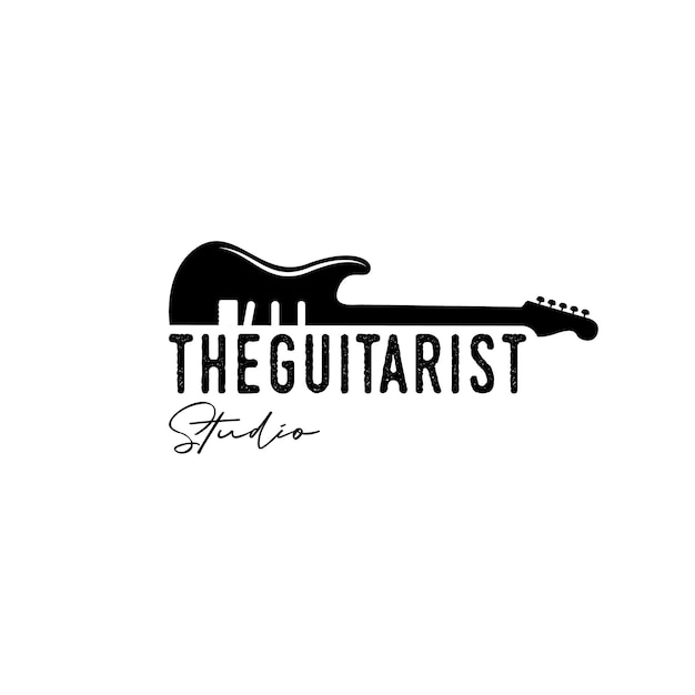 Vecteur vintage, hipster, rétro, logo de guitare silhouette, vecteur de conception de logo de musique